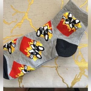 Fun Gray Socks with Dog and Fries Design..#752